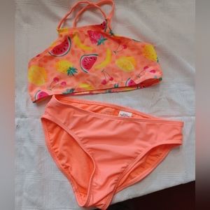 Wonder Nation brand, 2-pc bathing suit; orange multicolor, Sz. Large, 10-12.